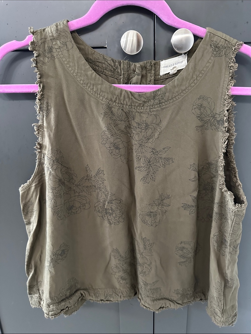 Thread & Supply Olive Floral Sleeveless Tank Top